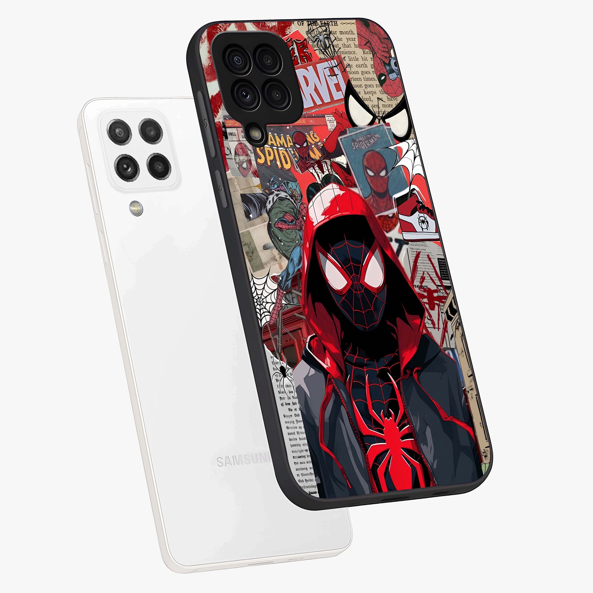 Spider Collage Street Glass Case displayed in angled mockup highlighting dynamic street style collage design with comic aesthetic.