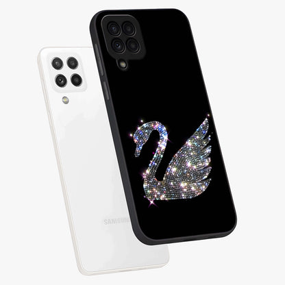 Starlit Swan Grace Glass Case displayed in angled mockup highlighting elegant swan illustration with dreamy celestial aesthetic.