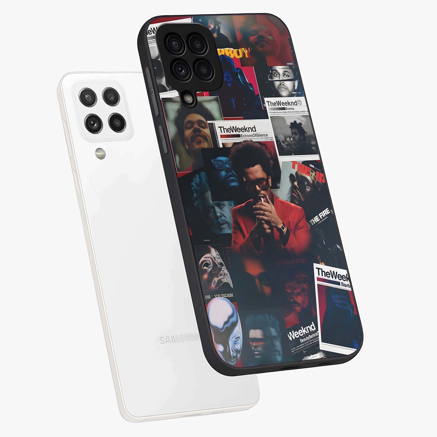 The Weeknd Glass Case displayed in angled mockup highlighting stylish pop culture inspired design with modern aesthetic.