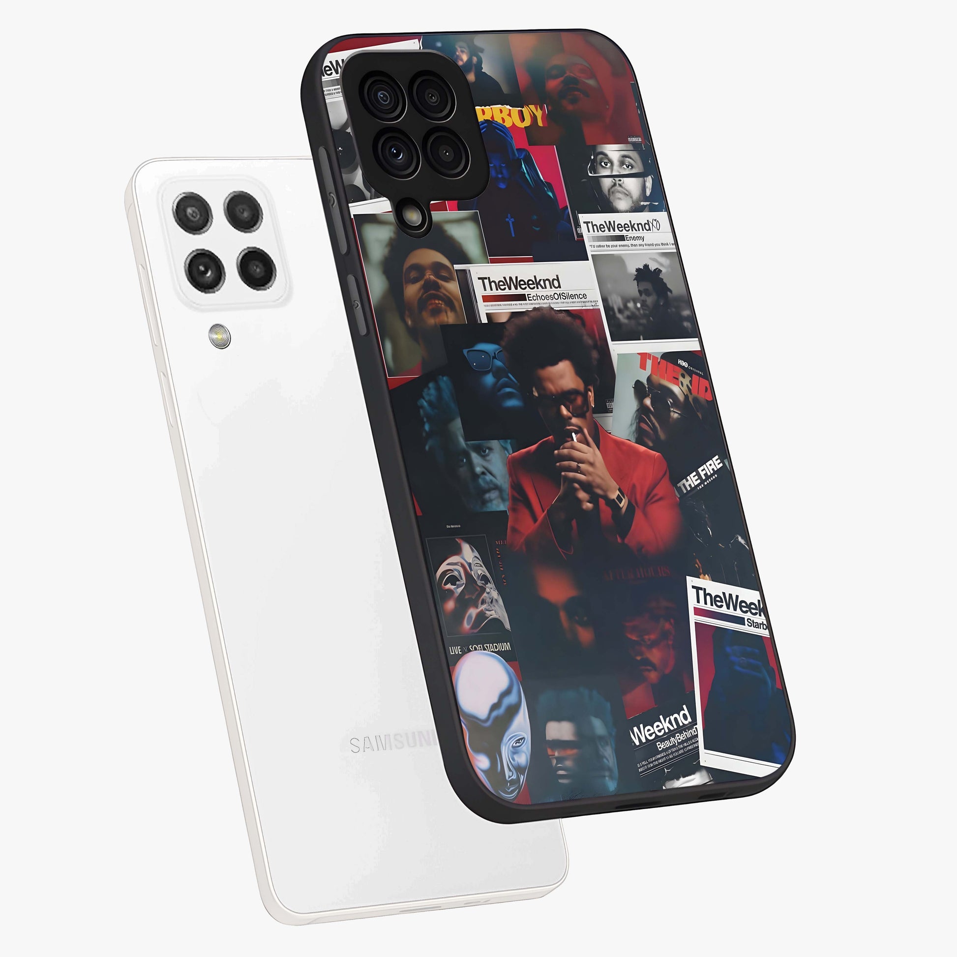 The Weeknd Glass Case displayed in angled mockup highlighting stylish pop culture inspired design with modern aesthetic.