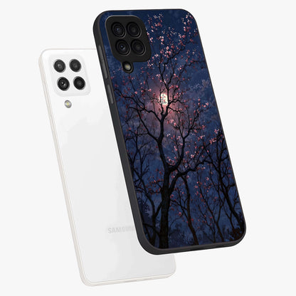 Twilight Sakura Serenade Glass Case displayed in angled mockup highlighting delicate sakura flower design with dreamy aesthetic.