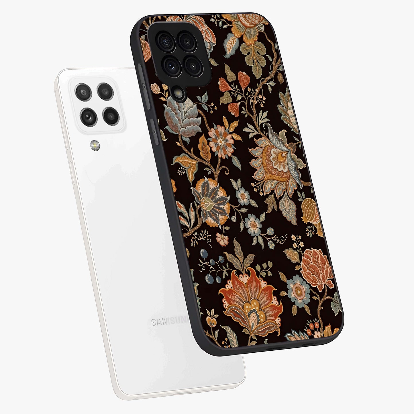 Vintage Floral Dream Glass Case displayed in angled mockup highlighting elegant vintage flower design with soft aesthetic style.