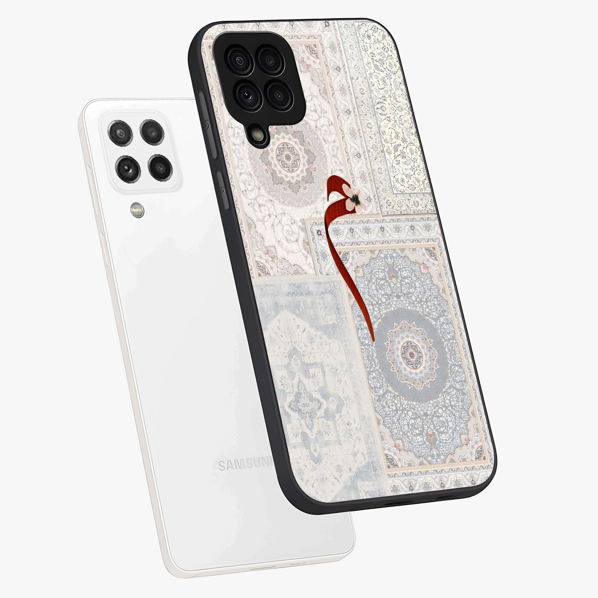 White Aesthetic Bow Glass Case displayed in angled mockup highlighting clean bow design with soft aesthetic style.