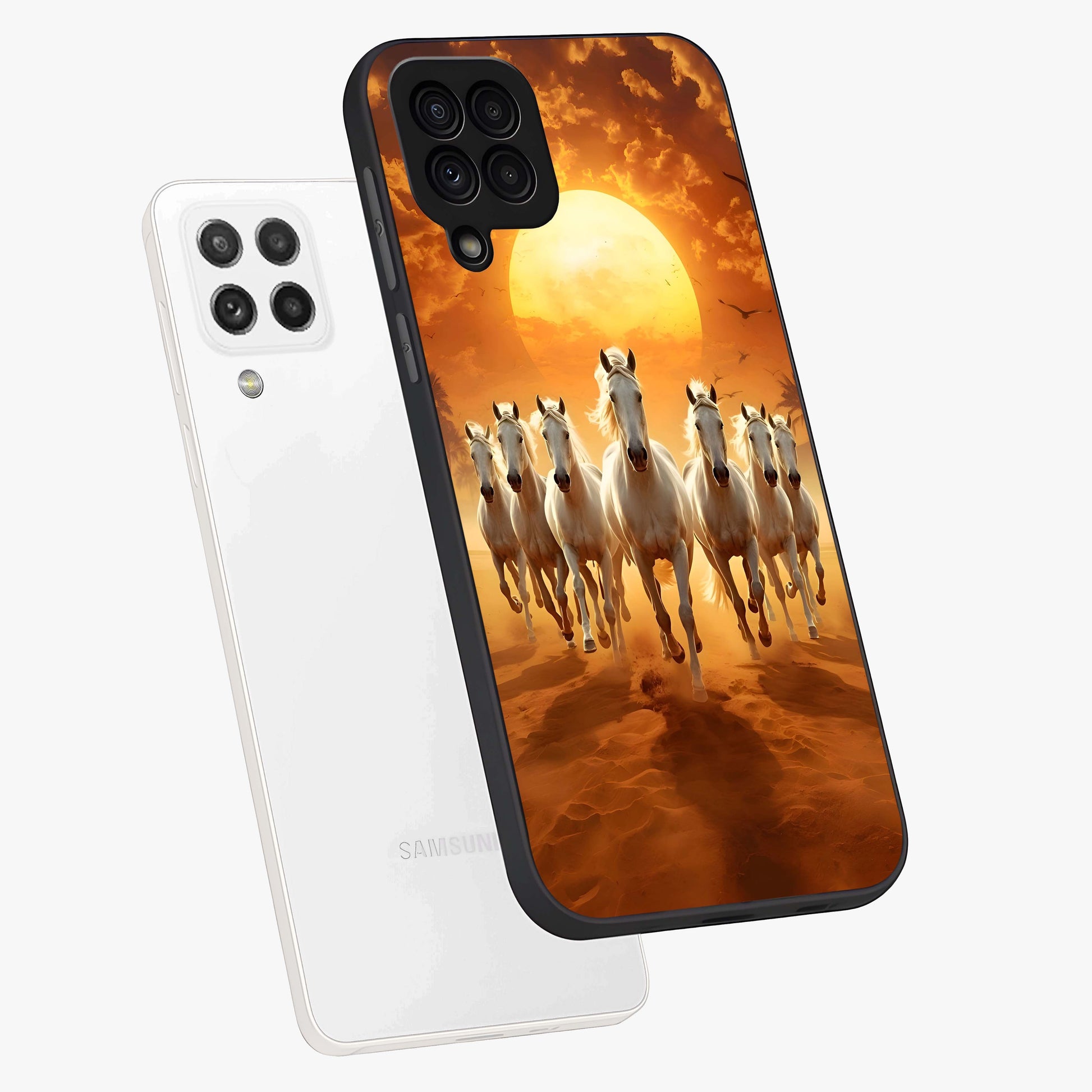 Wild Sunset Majesty Glass Case displayed in angled mockup highlighting vibrant sunset sky design with scenic aesthetic.