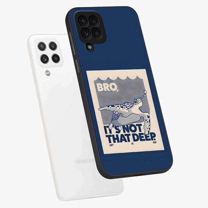 Worry Less Swim Glass Case displayed in angled mockup highlighting fun typography design with relaxed aesthetic style.