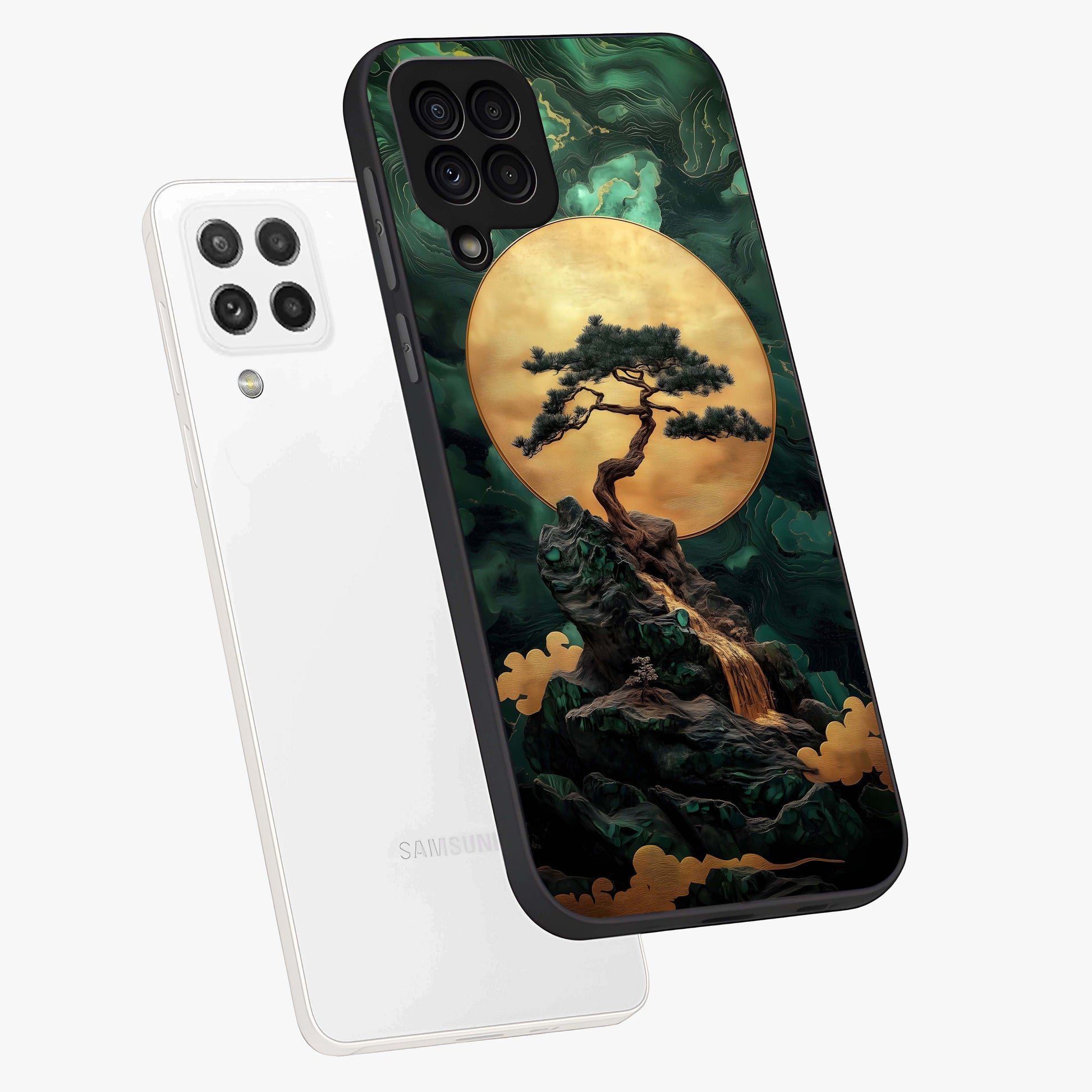 Zen Moon Rise Glass Case displayed in angled mockup highlighting peaceful lunar design with zen aesthetic style.