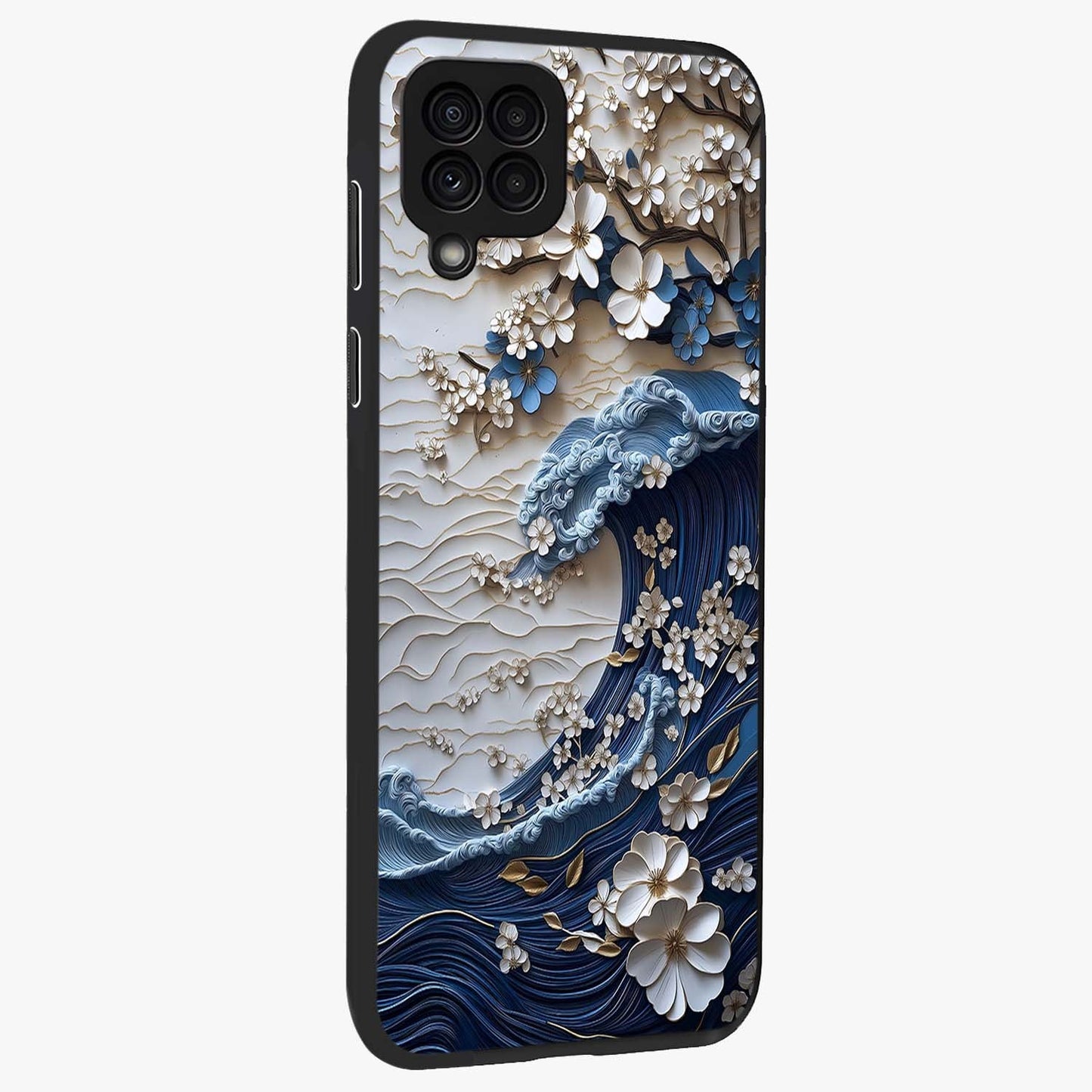 Floral Wave Origami Glass Case upright view showcasing creative floral origami artwork with artistic decorative theme.