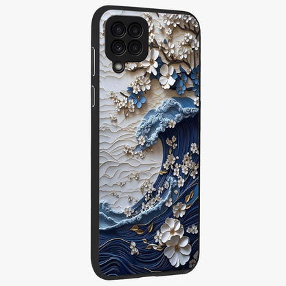 Floral Wave Origami Glass Case upright view showcasing creative floral origami artwork with artistic decorative theme.
