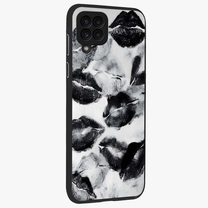Midnight Kiss Marks Glass Case upright view showcasing stylish kiss mark artwork with trendy romantic theme.