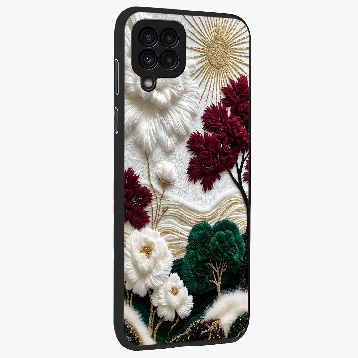 Radiant Bloom Elegance Glass Case upright view showcasing decorative flower artwork with refined botanical theme.