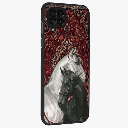 Regal Stallion Tapestry Glass Case upright view showcasing powerful horse artwork with elegant tapestry theme.