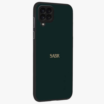 Sabr Minimal Patience Glass Case upright view showcasing calm minimalist artwork with motivational patience theme.