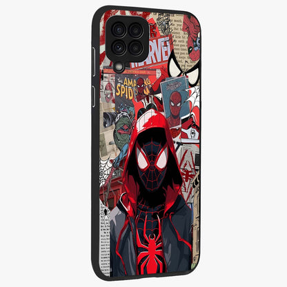 Spider Collage Street Glass Case upright view showcasing bold superhero artwork with urban street theme.