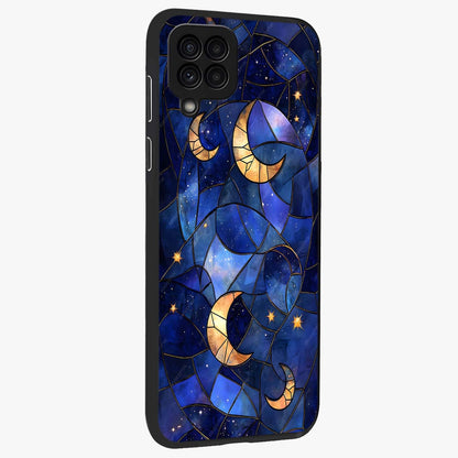Starlit Sky Tapestry Glass Case upright view showcasing elegant starry sky artwork with cosmic decorative theme.