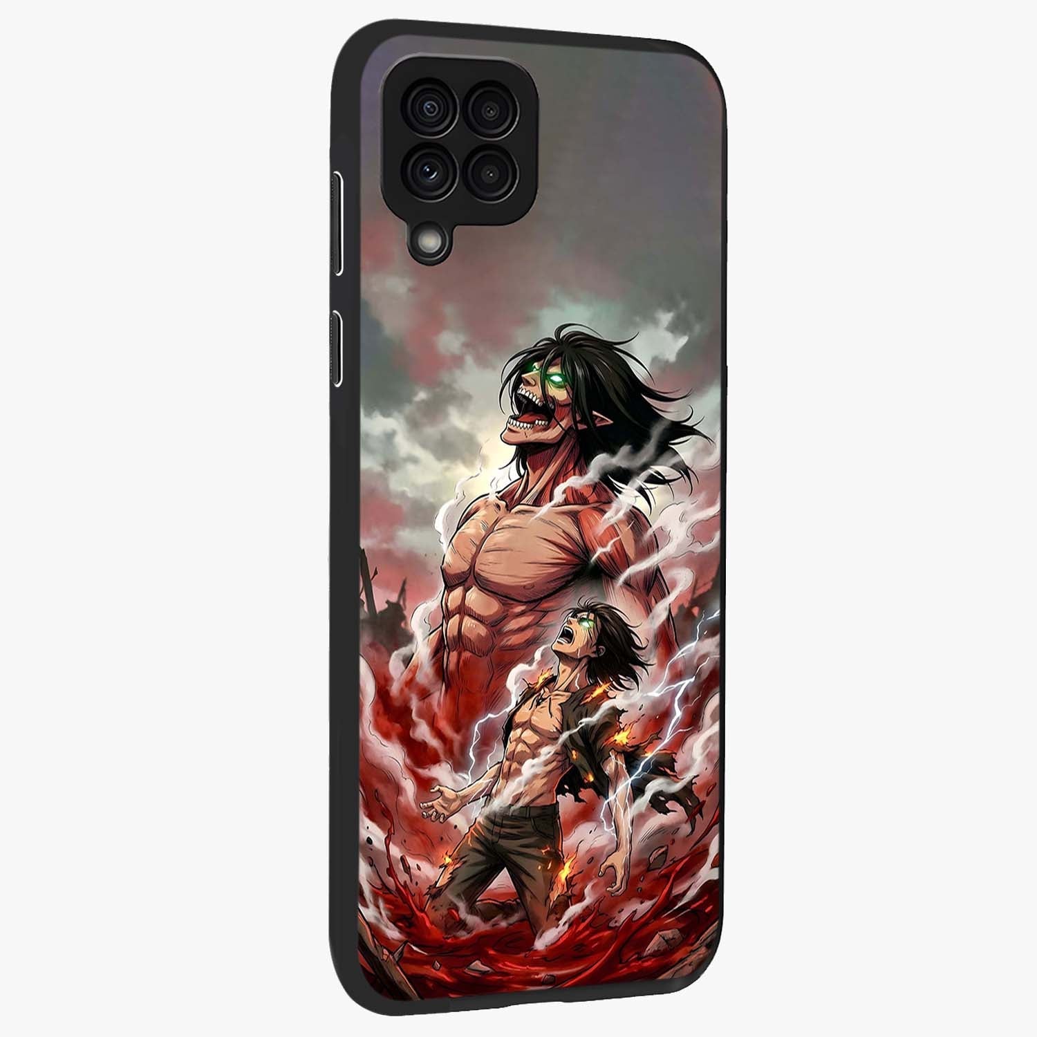 Titan Awakening Fury Glass Case upright view showcasing intense titan artwork with epic fantasy theme.