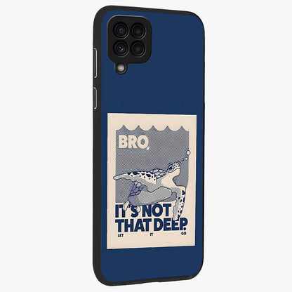 Worry Less Swim Glass Case upright view showcasing cheerful artistic artwork with carefree inspirational theme.