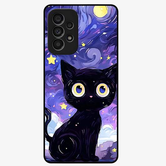 Abstract Cat Art Glass Case showing flat back view with artistic cat illustration and glossy glass finish.