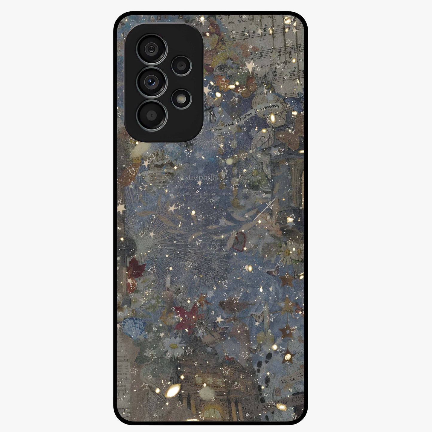 Aesthetic Astrolophia Glass Case showing flat back view with dreamy aesthetic design and glossy glass finish.