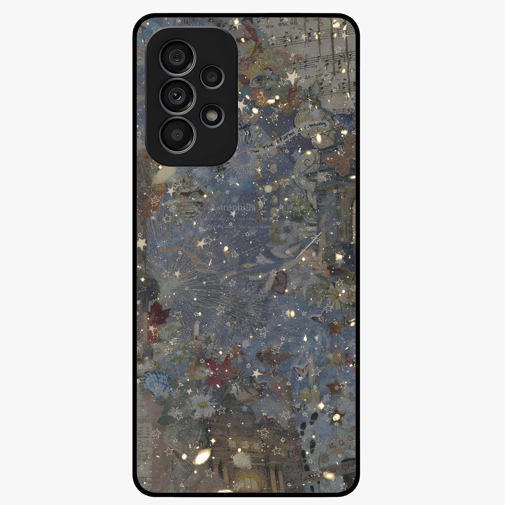 Aesthetic Astrolophia Glass Case showing flat back view with dreamy aesthetic design and glossy glass finish.