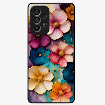 Artlyn Grace Flower Pattern Glass Case showing flat back view with elegant floral pattern artwork and glossy glass finish.
