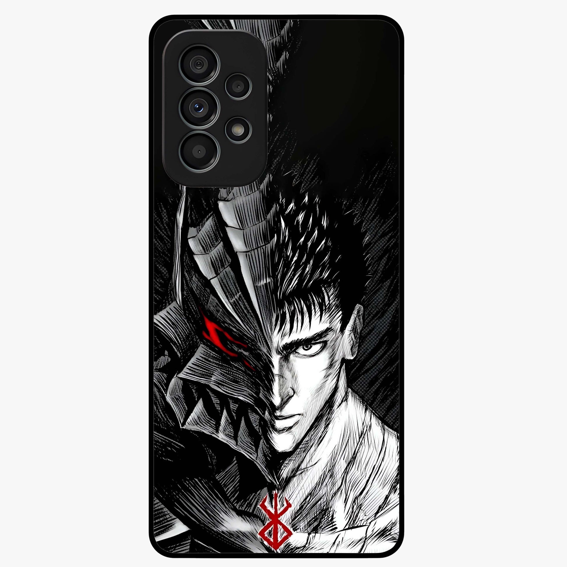 Berserker Blood Oath Glass Case showing flat back view with fierce warrior inspired artwork and glossy glass finish.