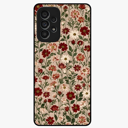 Biege Flower With Leaf Glass Case showing flat back view with soft beige floral artwork and glossy glass finish.
