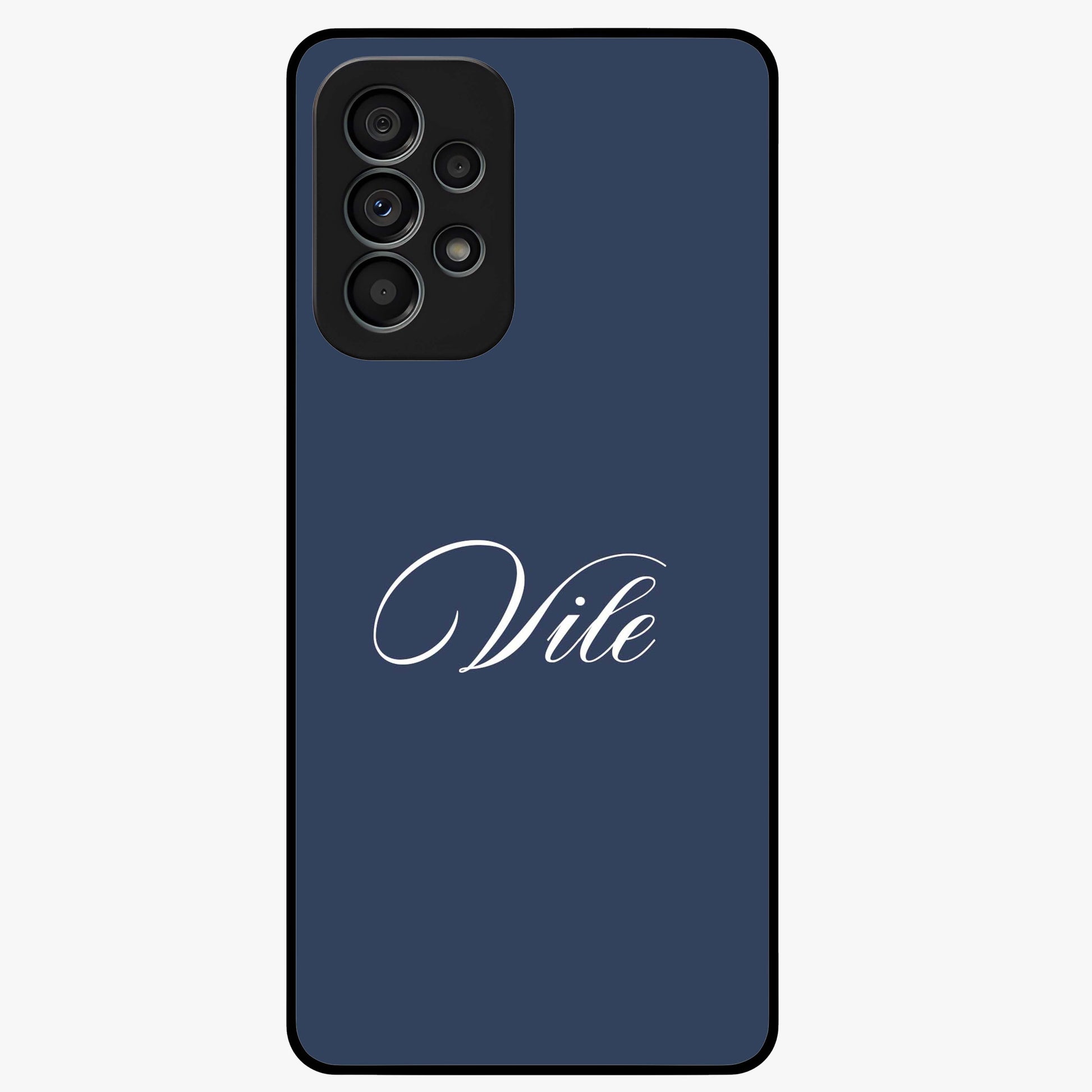 Blue Background Personalized Custom Name Glass Case showing flat back view with minimal blue background and custom name design.