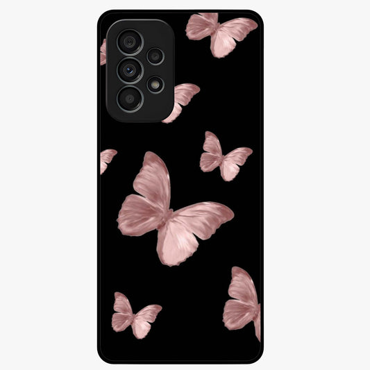 Butterfly Pattern Glass Case showing flat back view with elegant butterfly pattern artwork and glossy glass finish.