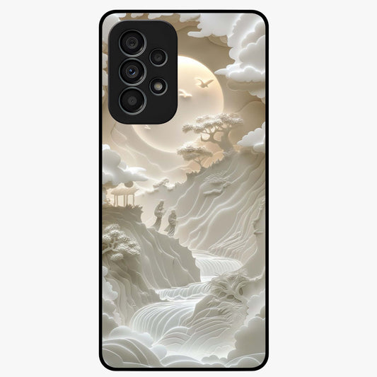 Celestial Origami Glass Case showing flat back view with artistic origami inspired celestial artwork and glossy glass finish.