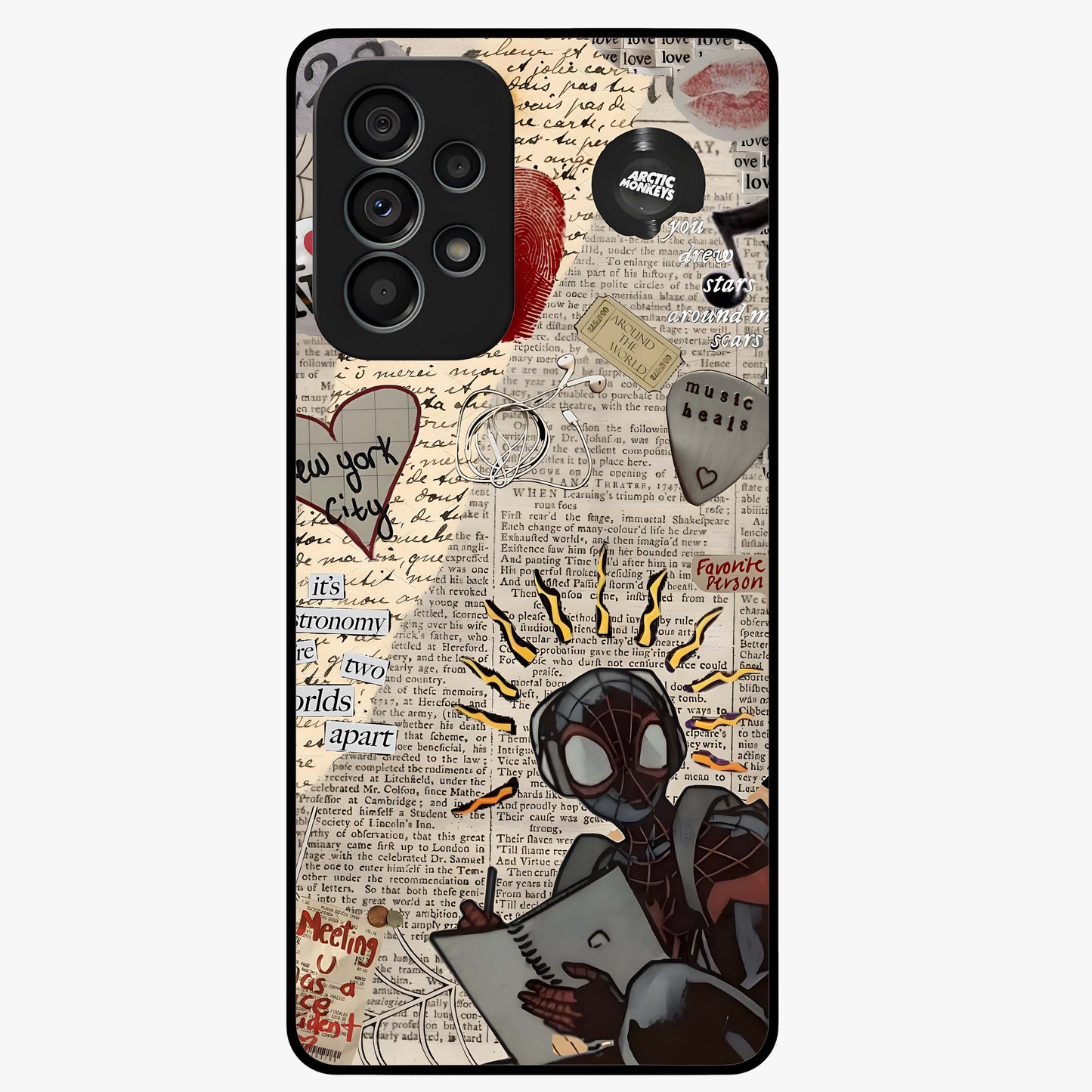City Dream Sketch Glass Case showing flat back view with artistic city skyline sketch artwork and glossy glass finish.