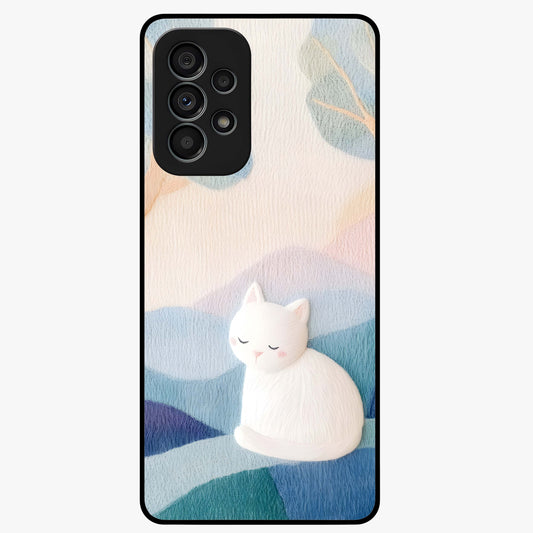 Cotton Dream Cat Glass Case showing flat back view with soft dreamy cat artwork and glossy glass finish.