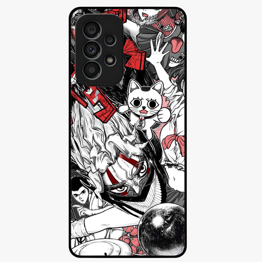 Crimson Chaos Panel Glass Case showing flat back view with bold crimson abstract artwork and glossy glass finish.
