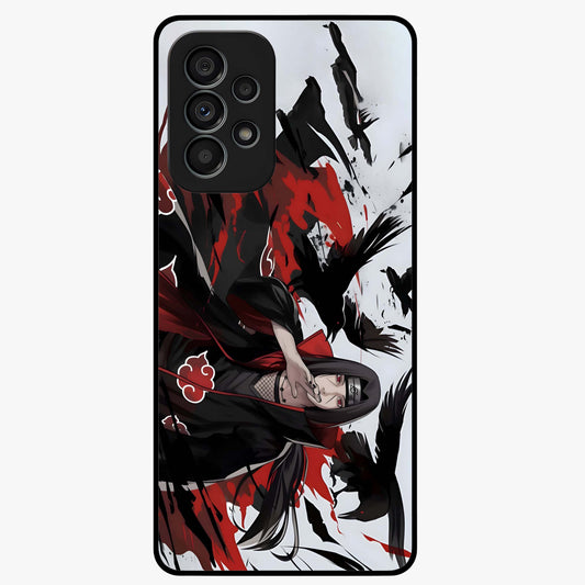 Crimson Crow Illusion Glass Case showing flat back view with artistic crow illusion artwork and glossy glass finish.