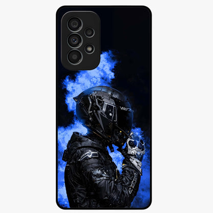 Cyber Sentinel Protocol Glass Case showing flat back view with futuristic cyber themed artwork and glossy glass finish.