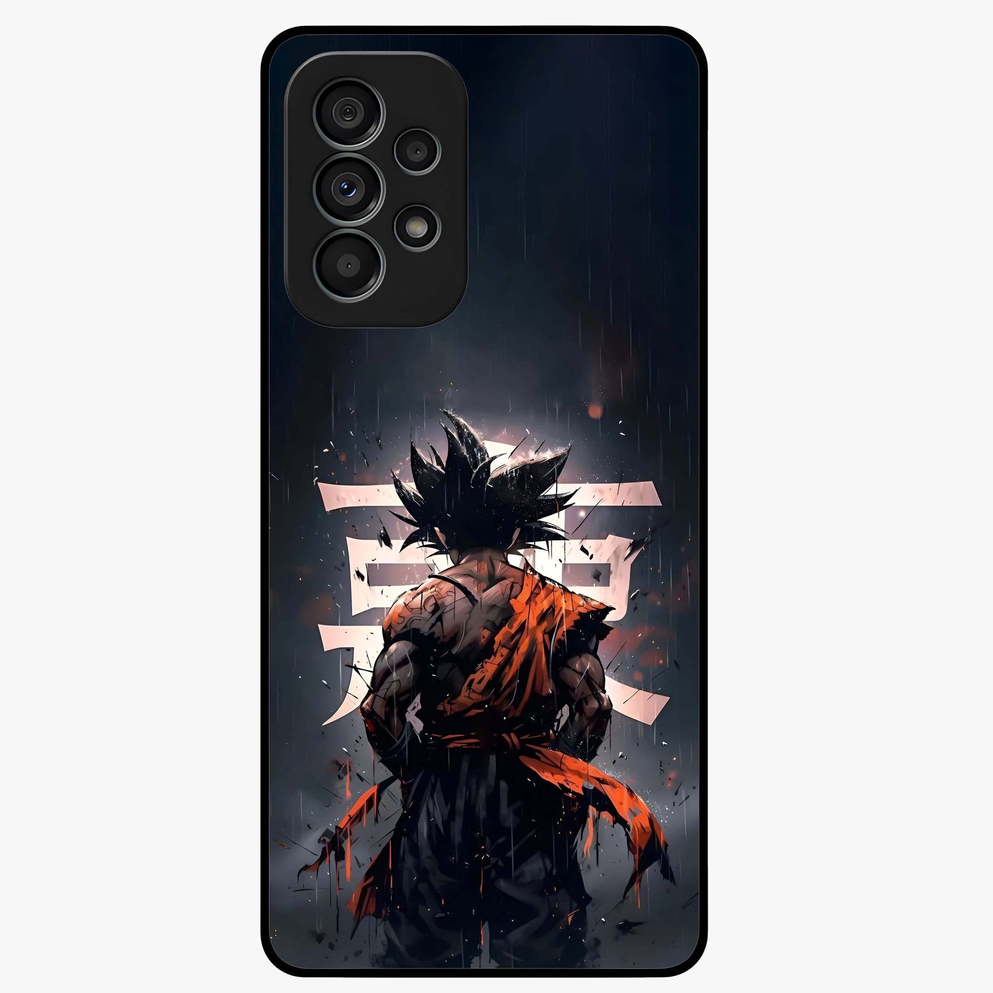 Dark Warrior In Rain Glass Case showing flat back view with warrior artwork in rainy atmosphere and glossy glass finish.
