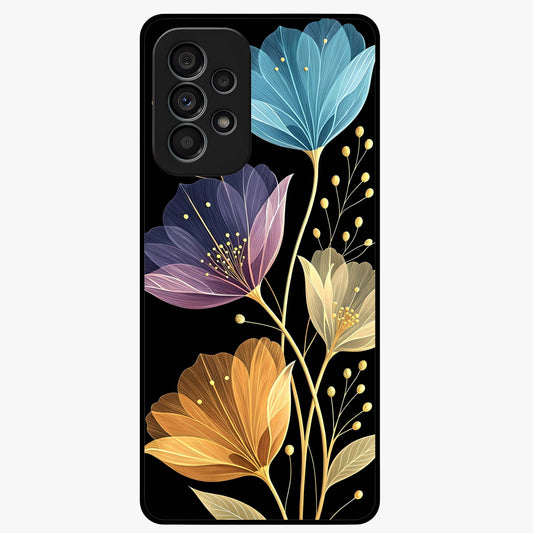 Delicate Multicolor Flowers Glass Case showing flat back view with vibrant floral artwork and glossy glass finish.