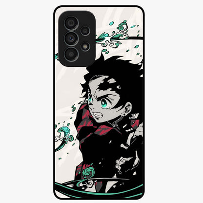 Demon Slayer Glass Case showing flat back view with bold anime inspired artwork and glossy glass finish.