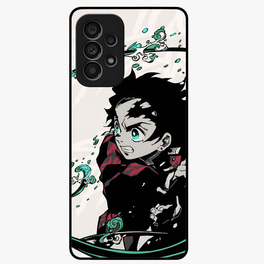 Demon Slayer Glass Case showing flat back view with bold anime inspired artwork and glossy glass finish.