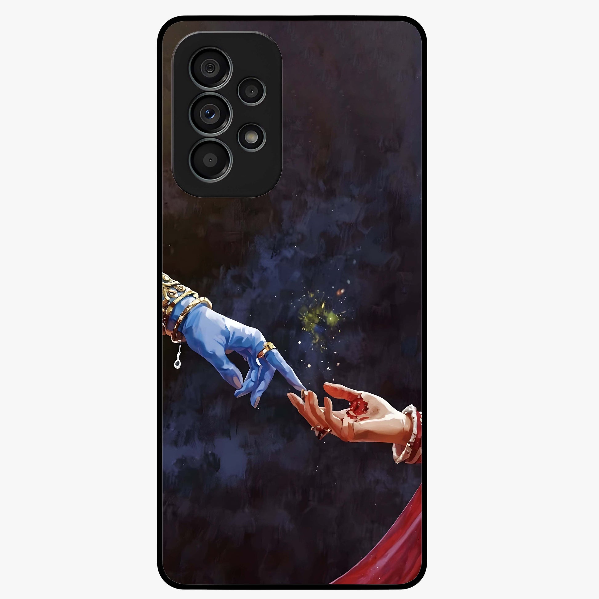 Divine Touch Eternal Glass Case showing flat back view with spiritual themed artwork and glossy glass finish.