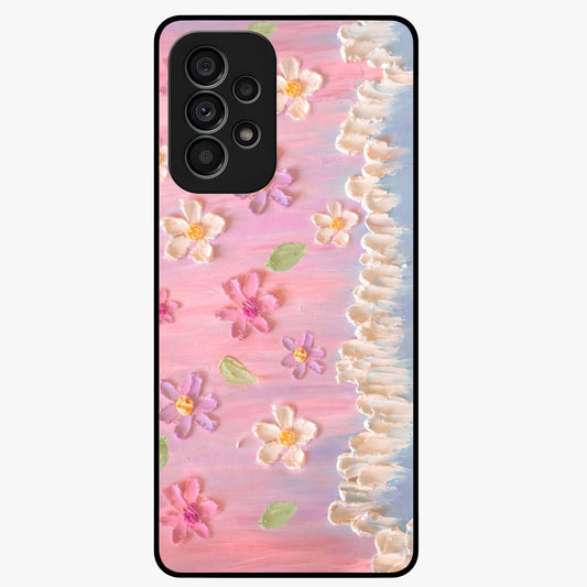 Dreamy Painted Garden Glass Case showing flat back view with artistic painted floral garden artwork and glossy glass finish.