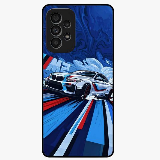 Drift Power Rush Glass Case showing flat back view with dynamic racing inspired artwork and glossy glass finish.