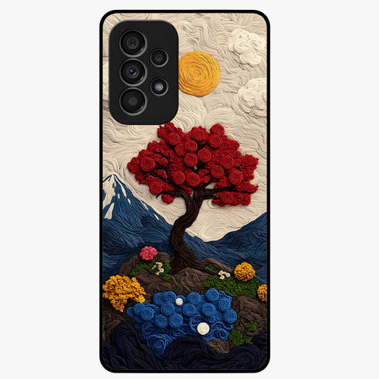 Eternal Nature Tapestry Glass Case showing flat back view with intricate nature tapestry artwork and glossy glass finish.