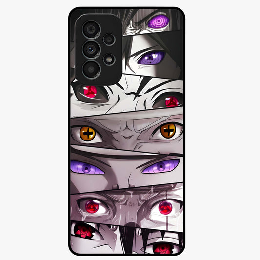Eyes of Destiny Glass Case showing flat back view with striking eye themed artwork and glossy glass finish.