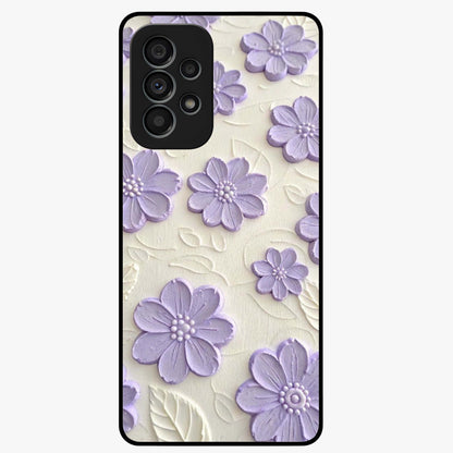 Floral Wall Art With Purple Flowers Glass Case showing flat back view with purple flower artwork and glossy glass finish.