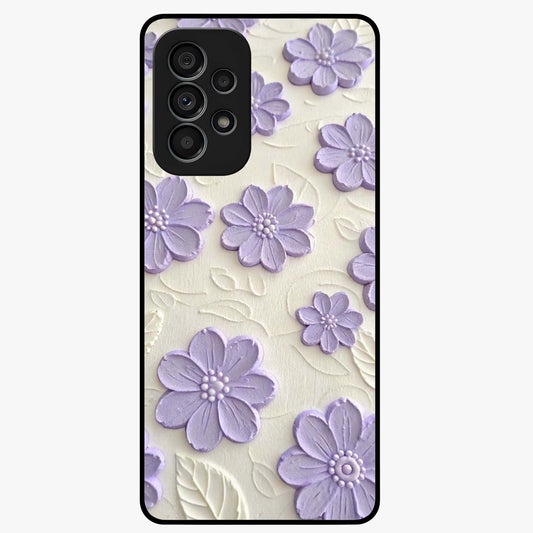 Floral Wall Art With Purple Flowers Glass Case showing flat back view with purple flower artwork and glossy glass finish.
