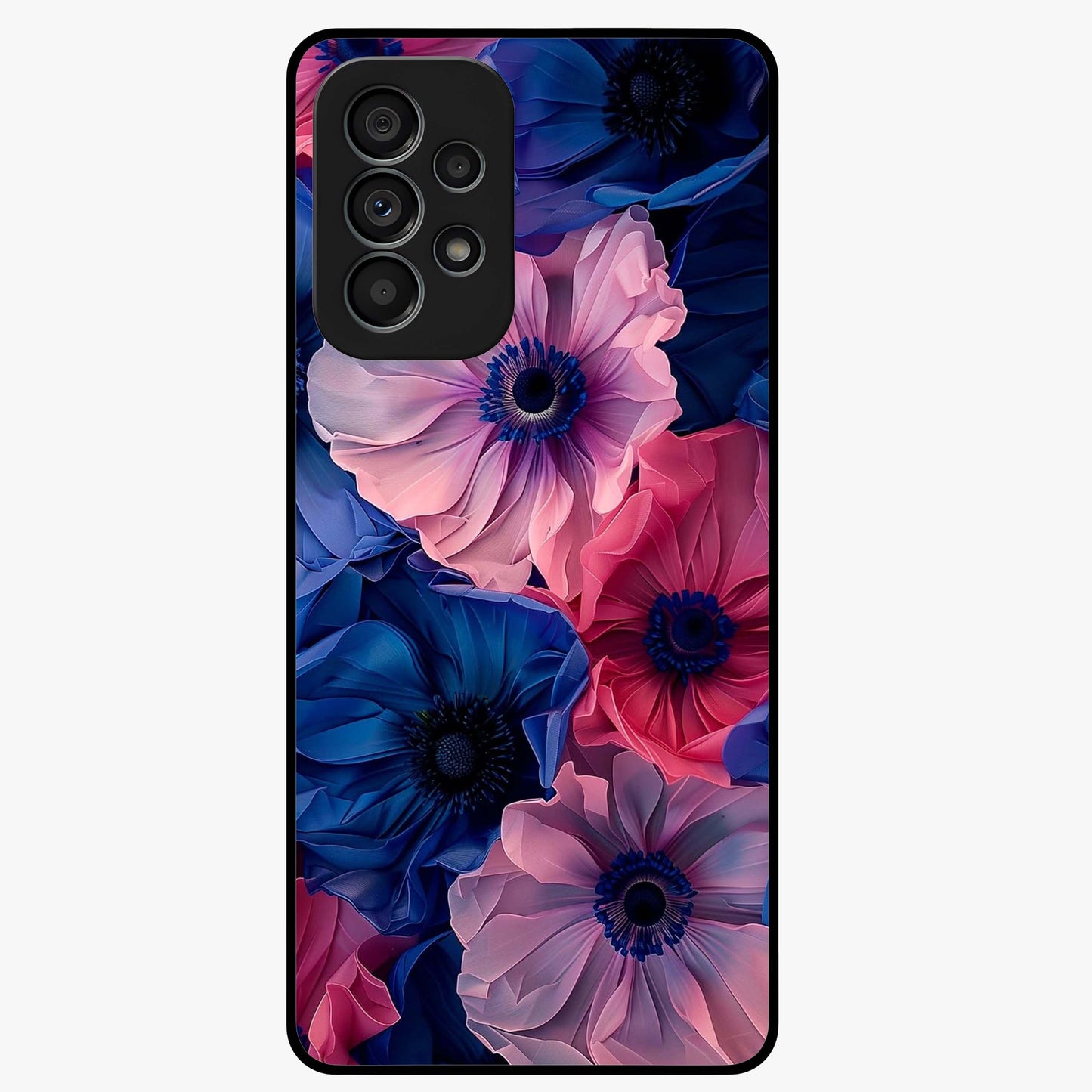 Flower Paper Art Pattern Glass Case showing flat back view with paper cut style floral artwork and glossy glass finish.