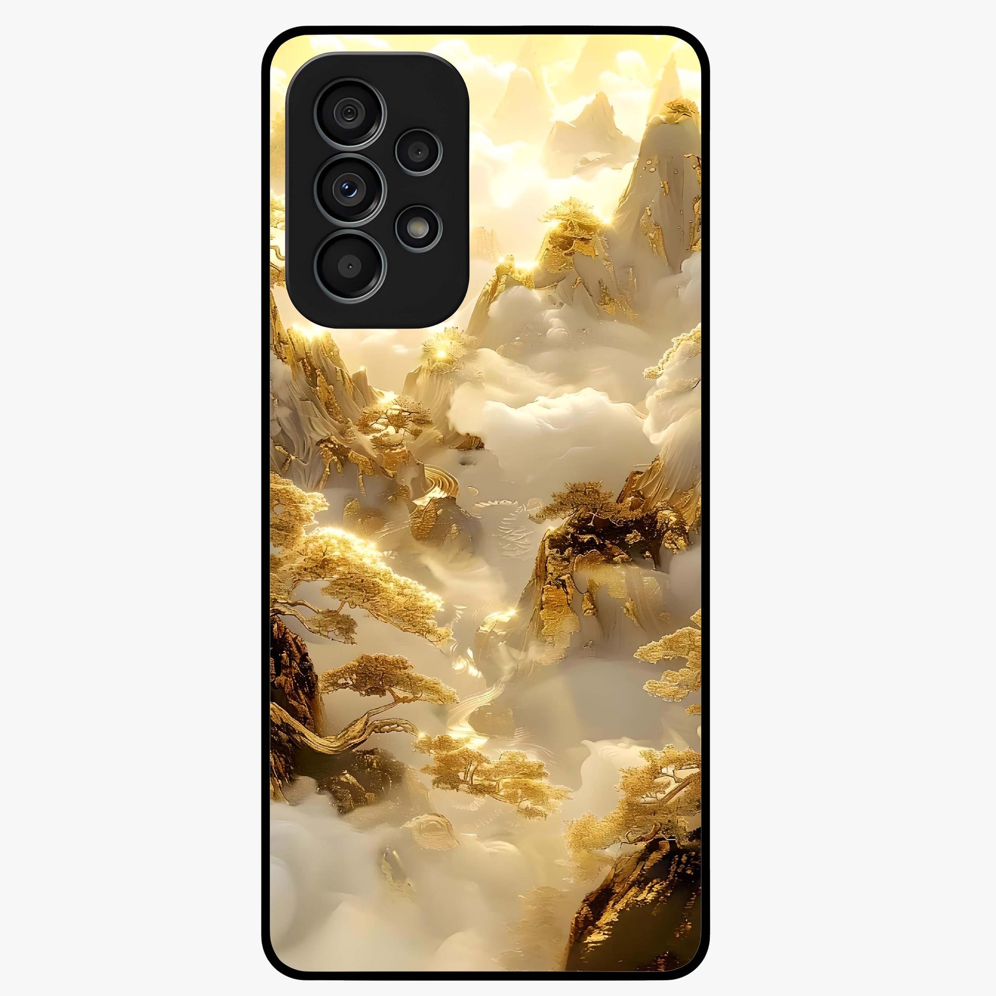 Gates Of Illumination Glass Case showing flat back view with mystical illuminated gate artwork and glossy glass finish.