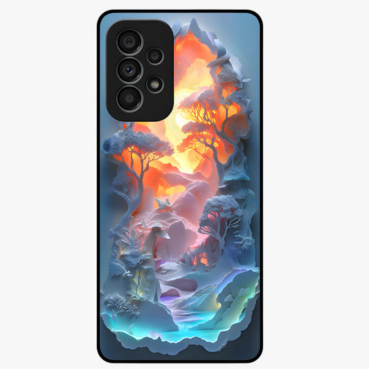 Glow Forest Portal Glass Case showing flat back view with glowing forest portal artwork and glossy glass finish.