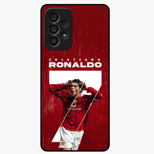 Goal Celebration Legacy Glass Case showing flat back view with football celebration inspired artwork and glossy glass finish.