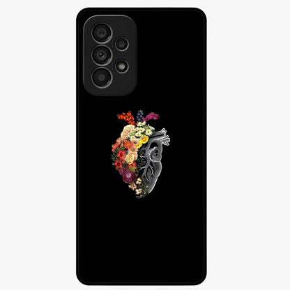 Heart With Flowers Glass Case showing flat back view with heart shaped floral artwork and glossy glass finish.